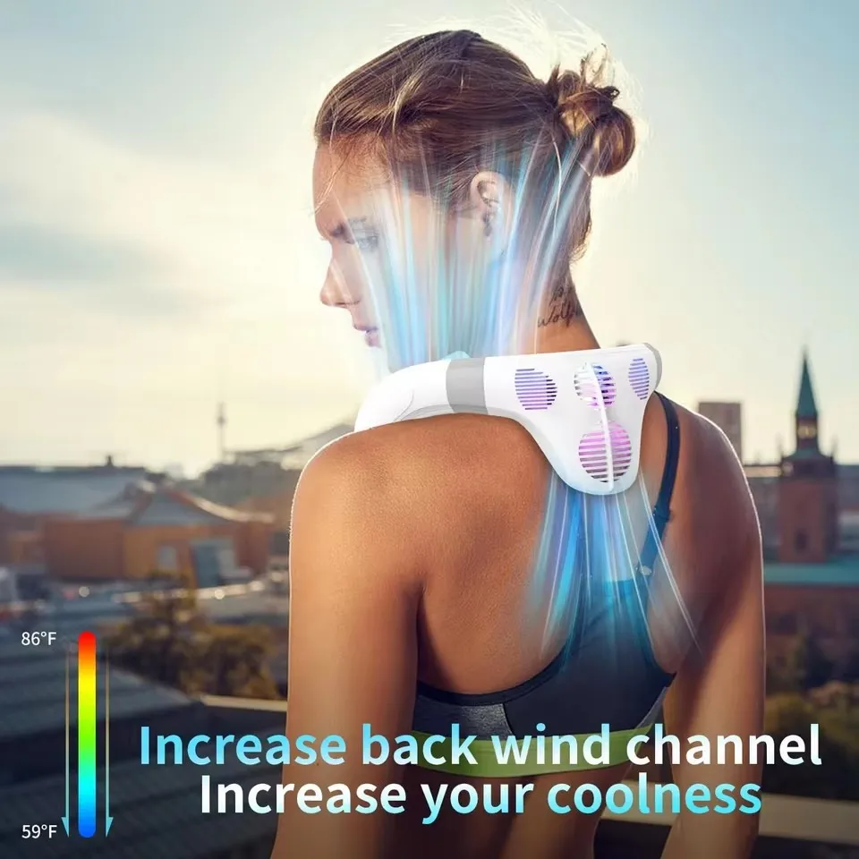 New Portable Neck Fan 5200mAh Neck Air Conditioner Rechargeable Semiconductor Cooling Fan Outdoor Personal Fan Wearable Cooler