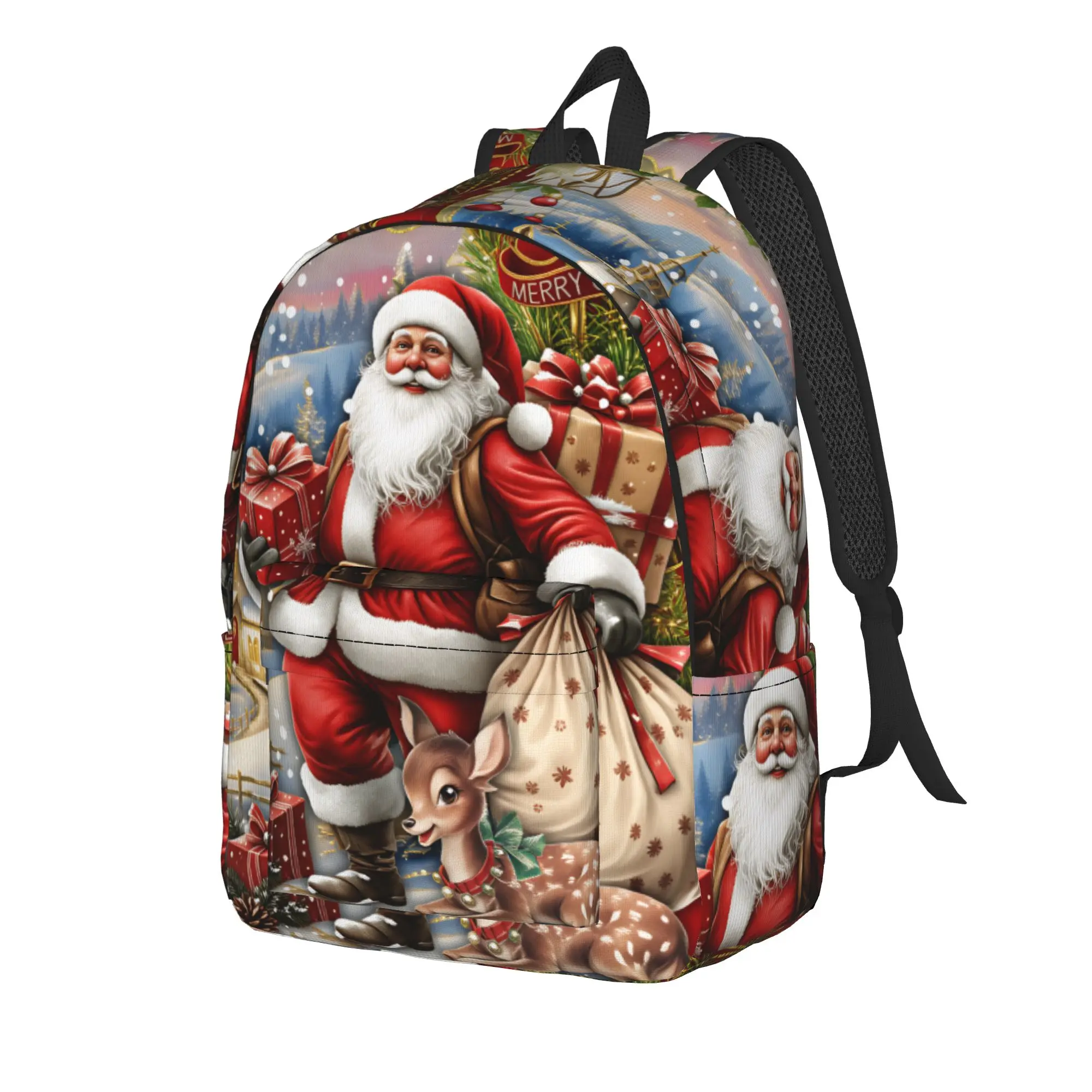 Christmas Santa Snowman Backpack  University Backpacks Boy Streetwear High School Bags Colorful Breathable Rucksack