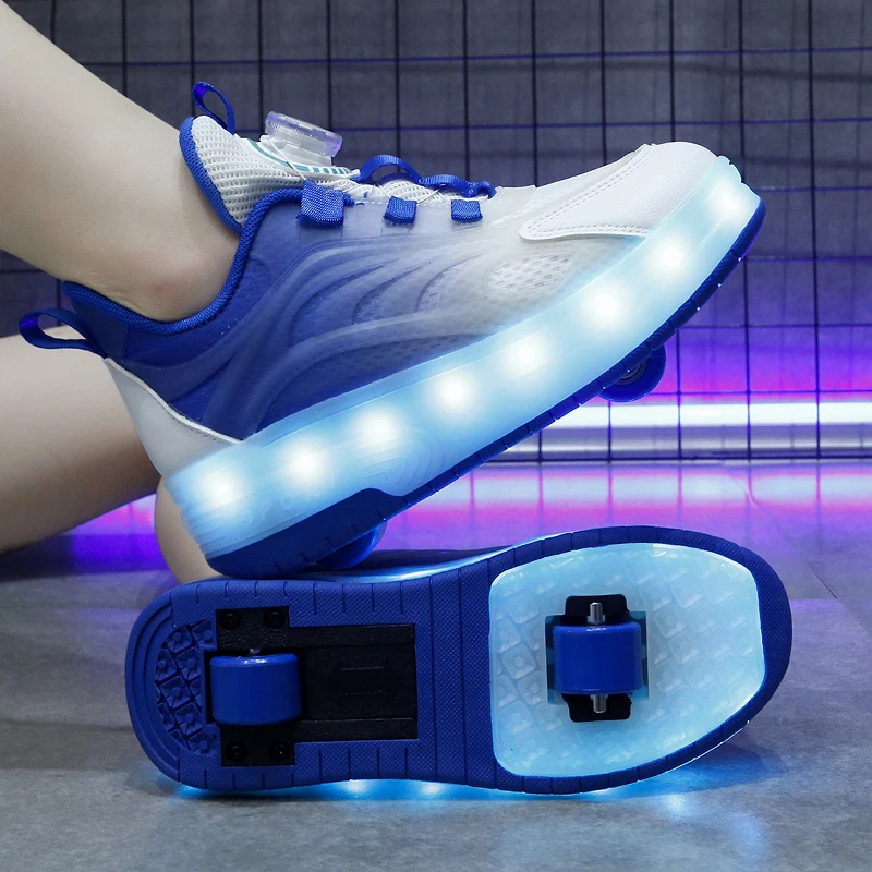 USB Charging Led Light Roller Skate Shoes Parkour Wheels Removeable Sneakers Kids Shoes Light Up Sport Board Shoes Boys Girls