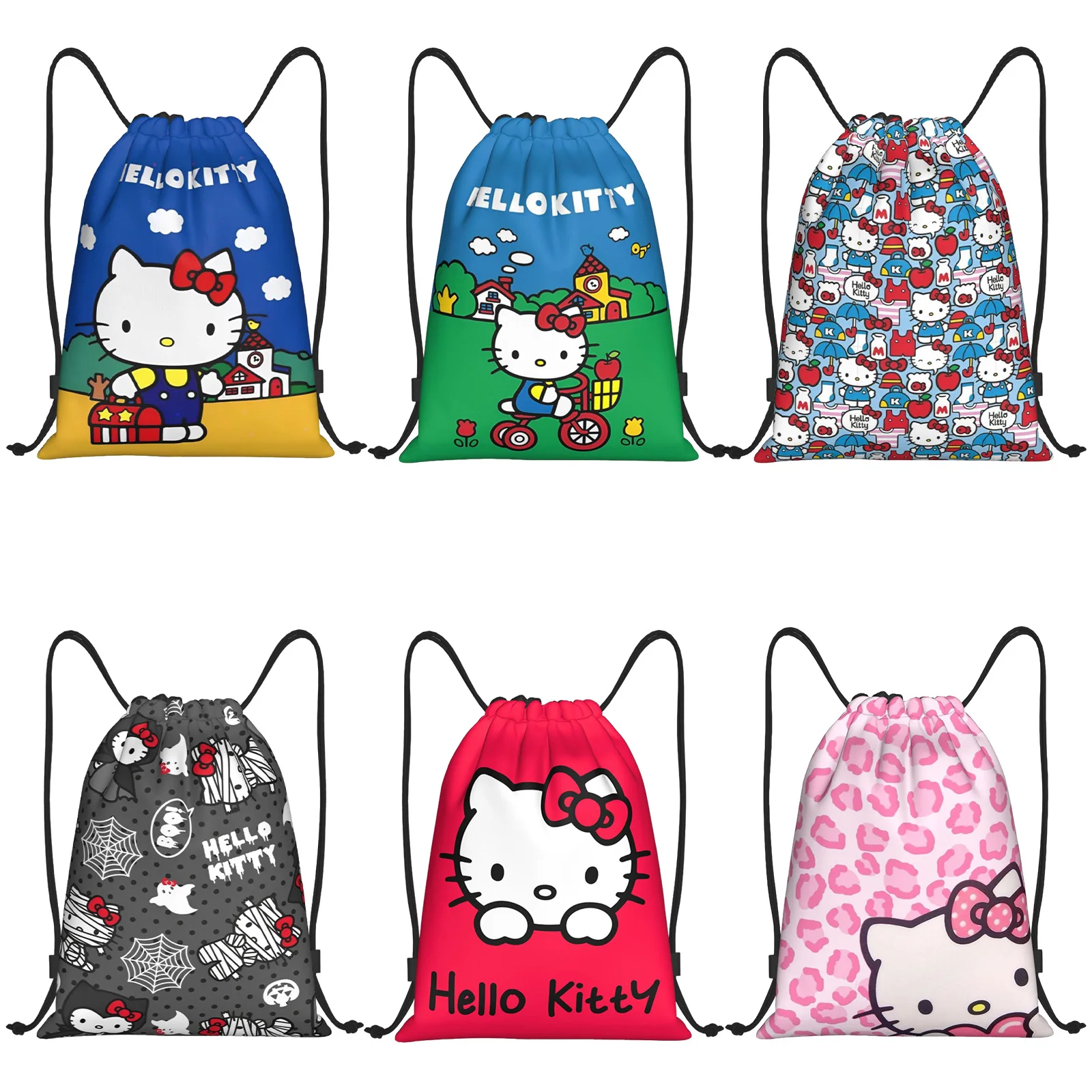 

Подарок на Хэллоуин, милый рюкзак Hello Kitty на шнурке, спортивный рюкзак для спортзала, сумки Hello Kitty для йоги
