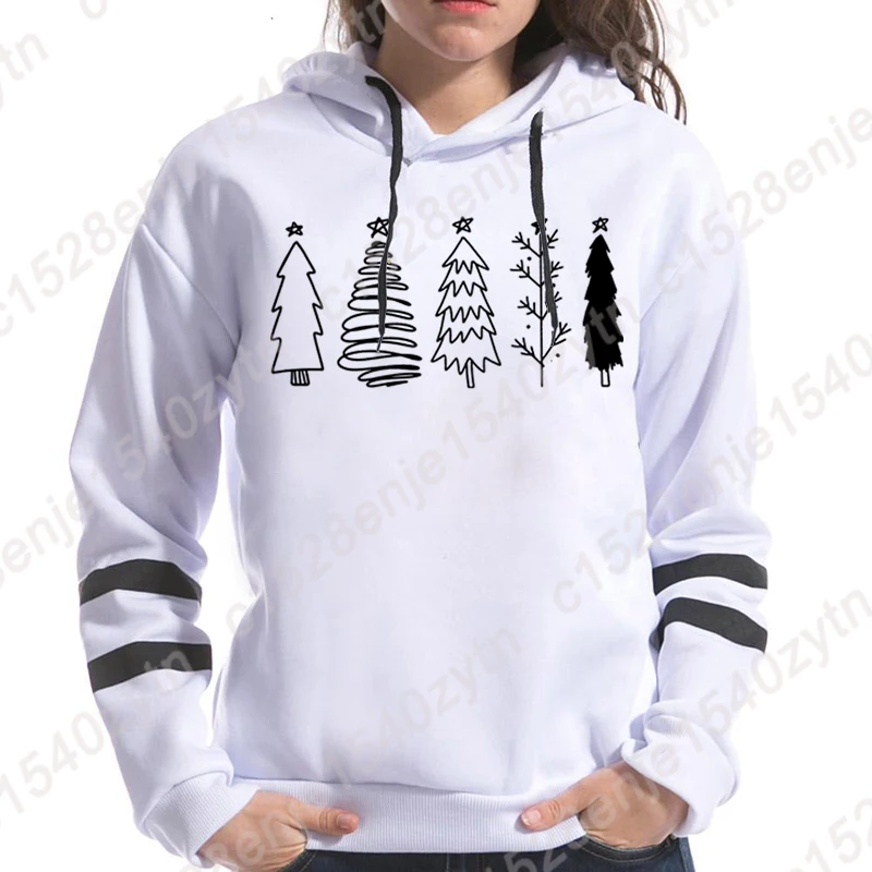 Popular Christmas Tree Print Hooded Hoodies Women Plus Size Sweatshirt Fashion Hooded Pullover Autumn And Winter Sweatshirt Tops