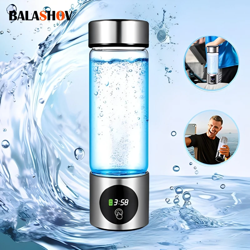 

Portable Hydrogen Water Generator Bottle, SPE+PEM Dual Chamber Ionizer, Electrolytic Hydrogen Water Cup with PPB & Time Display