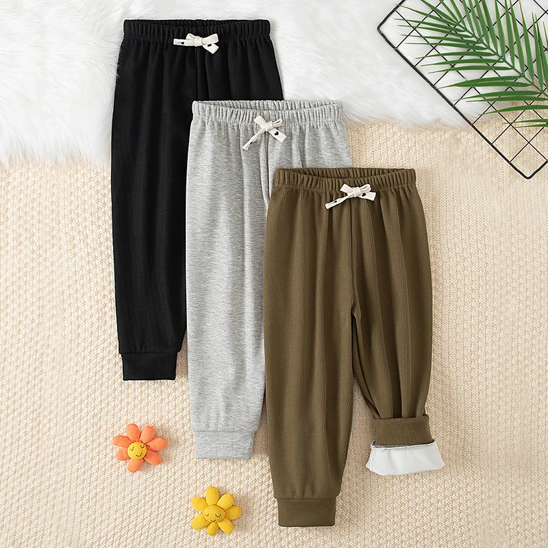 1/3 Piece Children's Autumn And Winter Warm Casual Pants With Fleece Boys Aand Girls 9-color Thick Sports Pants Sizes 100-160