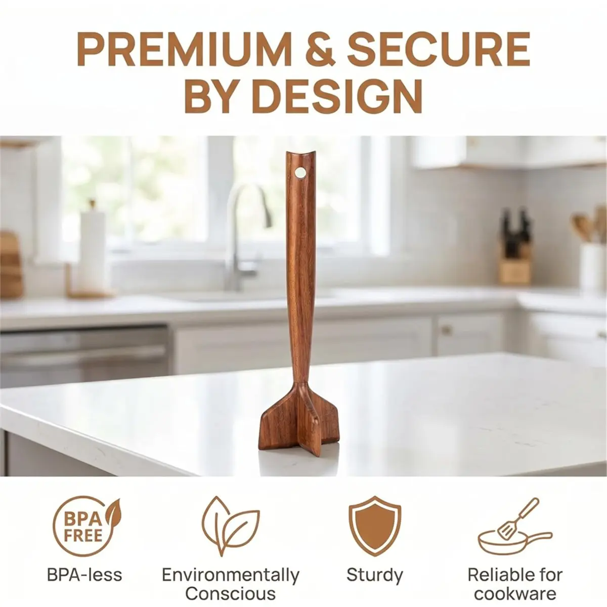 Wooden Ground Beef Masher, Heavy Duty Meat Chopper for Ground Beef,for Nonstick Cookware, Kitchen Tool for Beef, Turkey