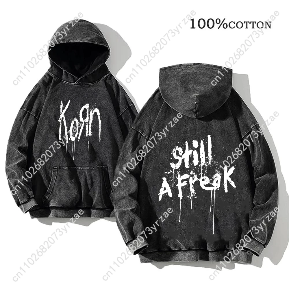 

Korn Rock Band Retro Wash Hoodie Super Soft Sweatshirt Mens Men's Pullover Fashion Hoodies Sweatshirts Breathable Vintage Tops