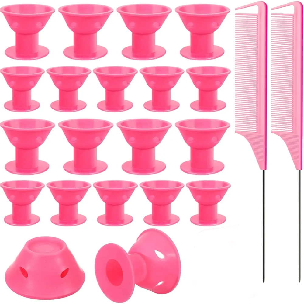 10 Pcs Pink Magic Hair Rollers Include 5 pcs Large Silicone Curlers and 5pcs Small Silicone Curlers wig tool with gift