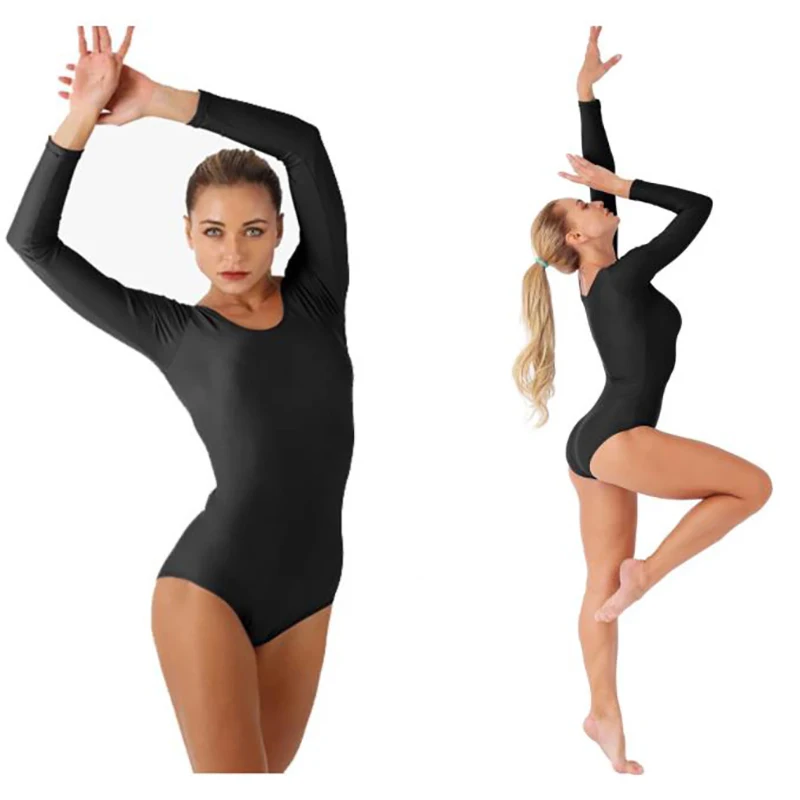 

Adult Basic Long Sleeve Leotard Scoop Neck Spandex Ballet Dance Gymnastics Bodysuit Leotard Bodysuit