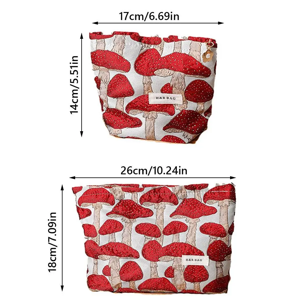 Tas Makeup Kanvas Simplicity Ukuran M/L Motif Jamur Merah, Tas Penyimpanan, Dompet Koin, Kunci, Hadiah