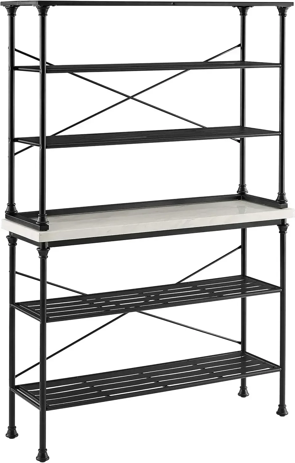 KF13030MB Madeleine 2-Piece Baker's Rack with Hutch Steel with Faux Marble Top