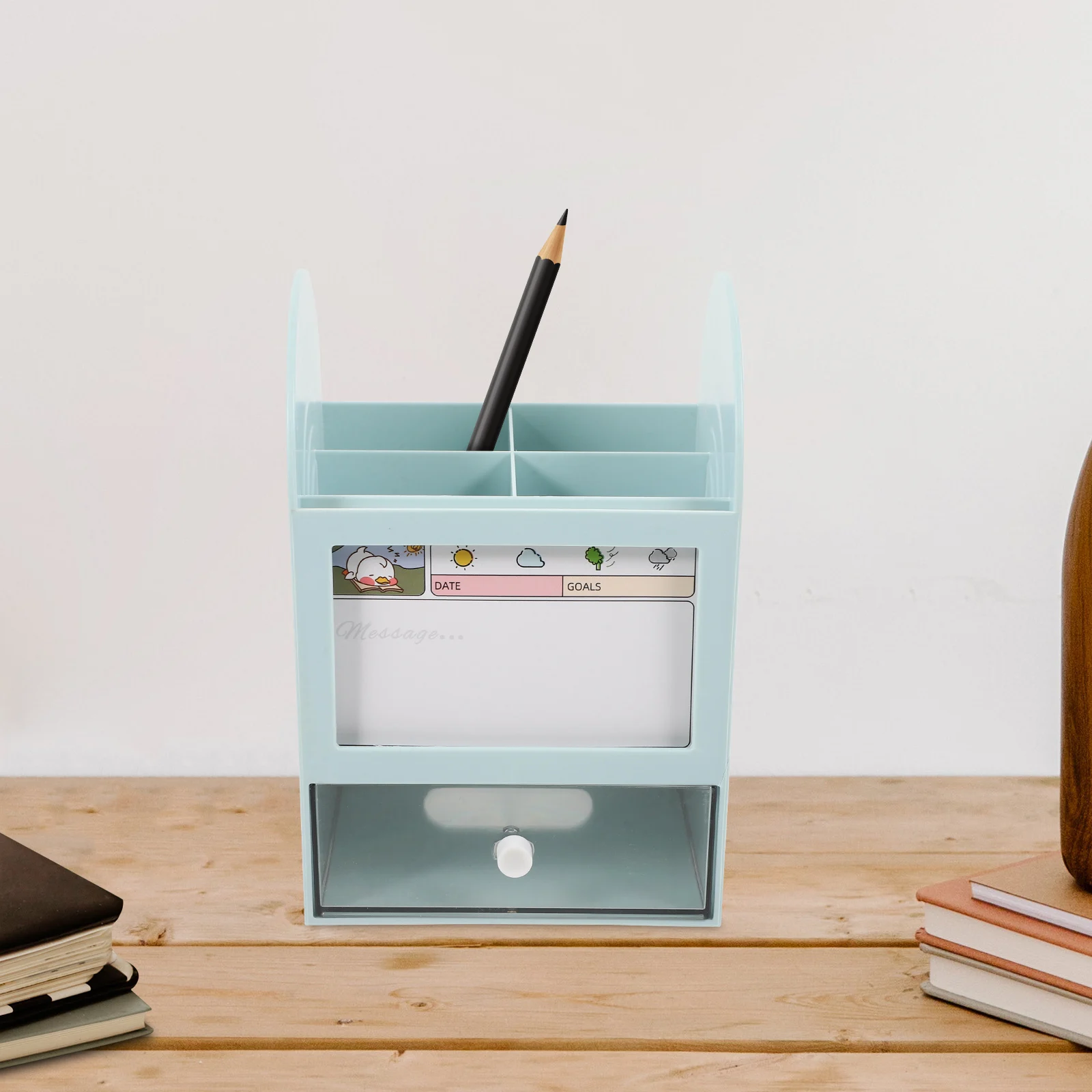 

Pen Holder Desk ganizer Blue Storage Container Multifunctional Pen Pencil Cup Stationery Office Supplies Plastic Box Student