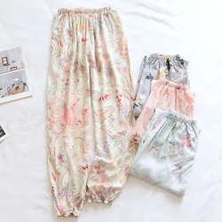 Fdfklak Cotton Rayon Sleepwear Pant For Women Pantalones Spring Autumn Printing Pajamas Pants Loose Home Wear Pyjamas Trousers
