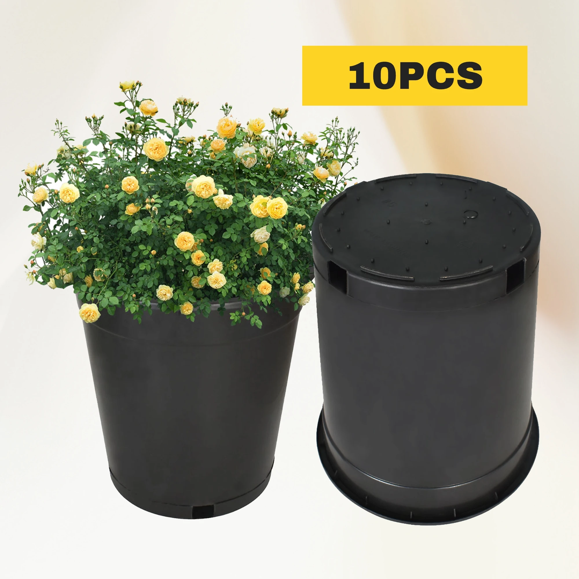 Flower Pot Seedling Pot Gardening Flower Pot with Drainage Holes Can Be Used for Planting, Cuttings, Seedlings, Succulent Cultivation, Seed Germination, Suitable for Patio Lawn Garden Indoor and Outdoor Reusable 5-Gallon 10PCS Black Round