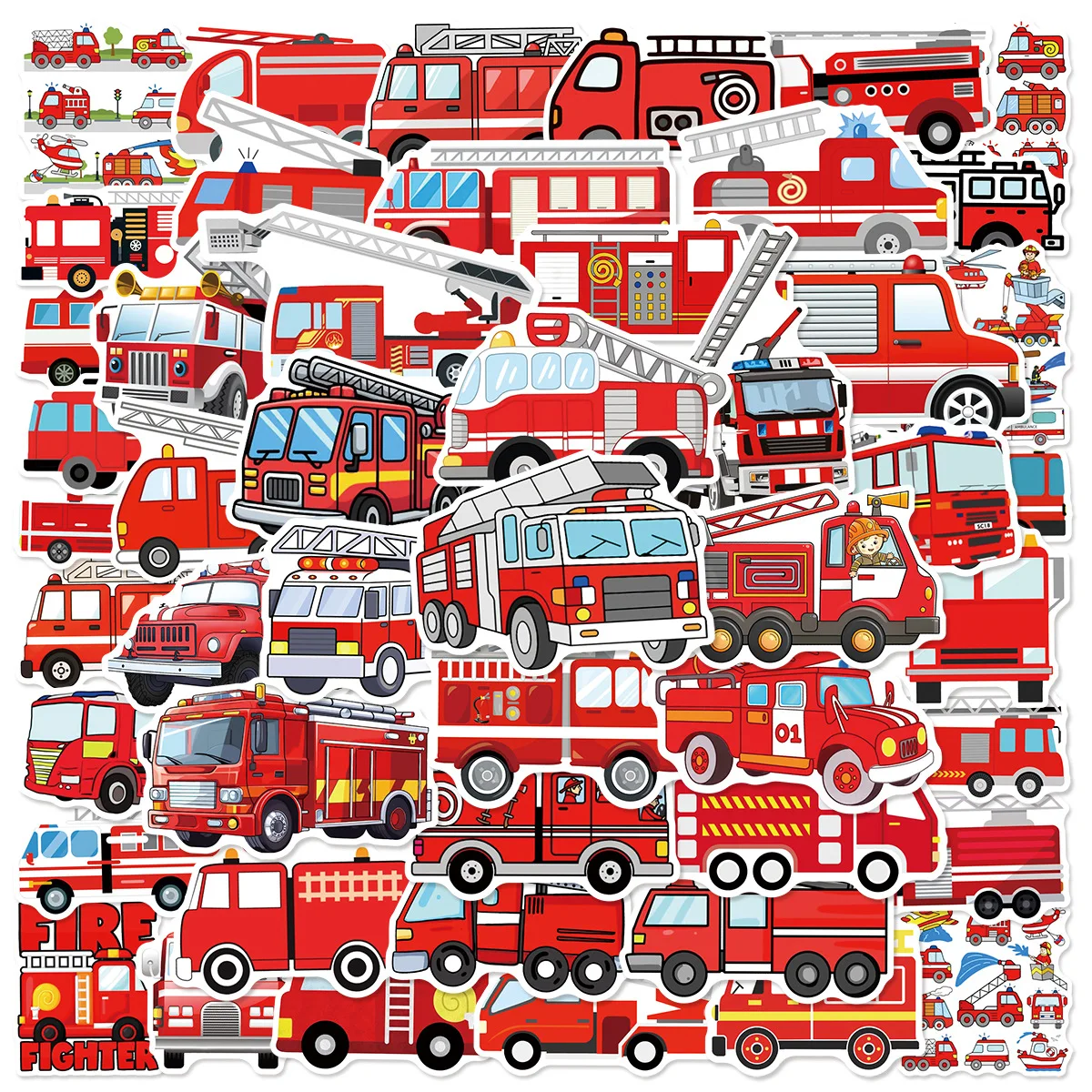 

10/50PCS Red Car Cartoon Stickers Fire Truck Graffiti Kids Toys Fire Safety DIY Decoration Laptop Guitar Bike Skateboard Decals