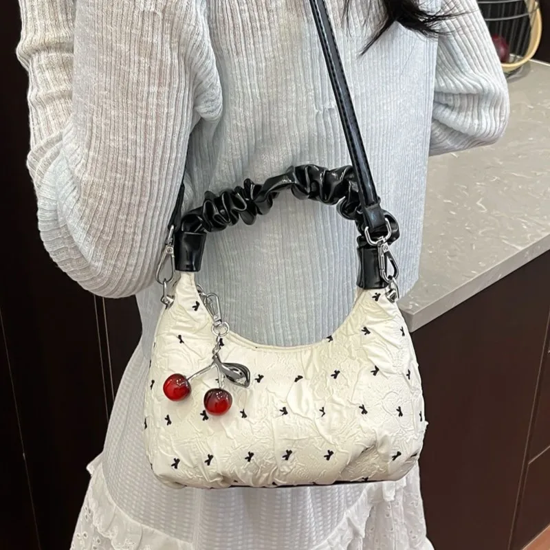 JIAERDI الحلو لطيف القوس حقيبة يد المرأة التجاعيد فقاعة سعة صغيرة حقيبة كتف السيدات موضة أنيقة حقيبة كروسبودي عادية 2025 #3