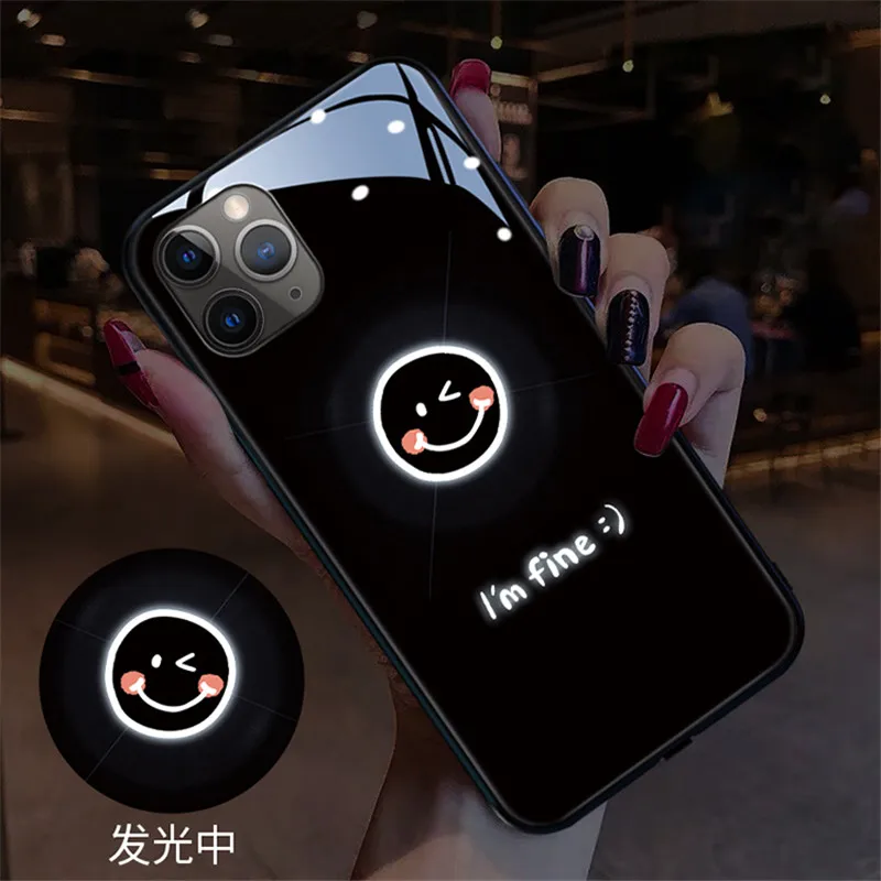 Tempered Glass Flash LED Case For iPhone 11 12 13 14 15 16 17 Pro Max 14 15 Plus X Xr Case Luminous 12 13 Mini 17 Air Cover