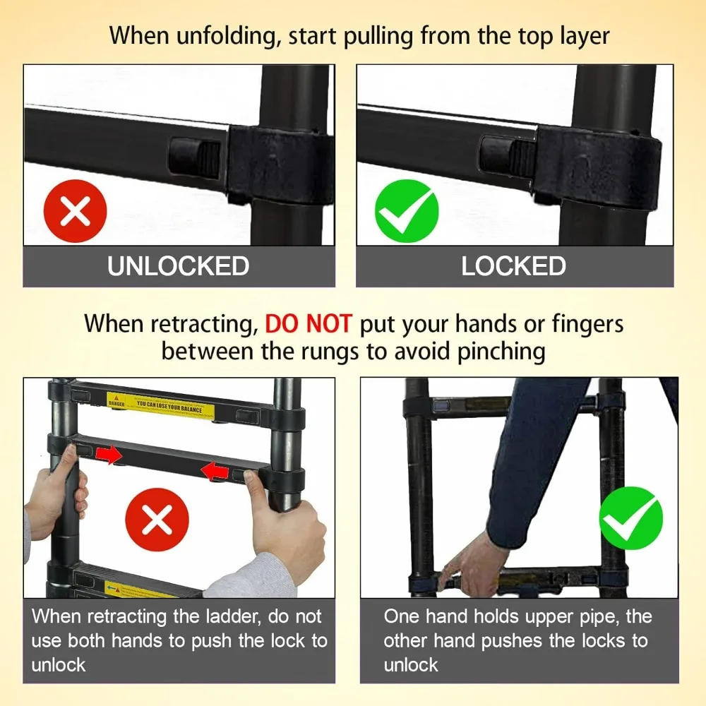 سلم تصغير من الألومنيوم بطول 10.5 قدم وارتفاع 3.2 متر مع خطافات سقف للوصول العلية سلم مستقيم محمول