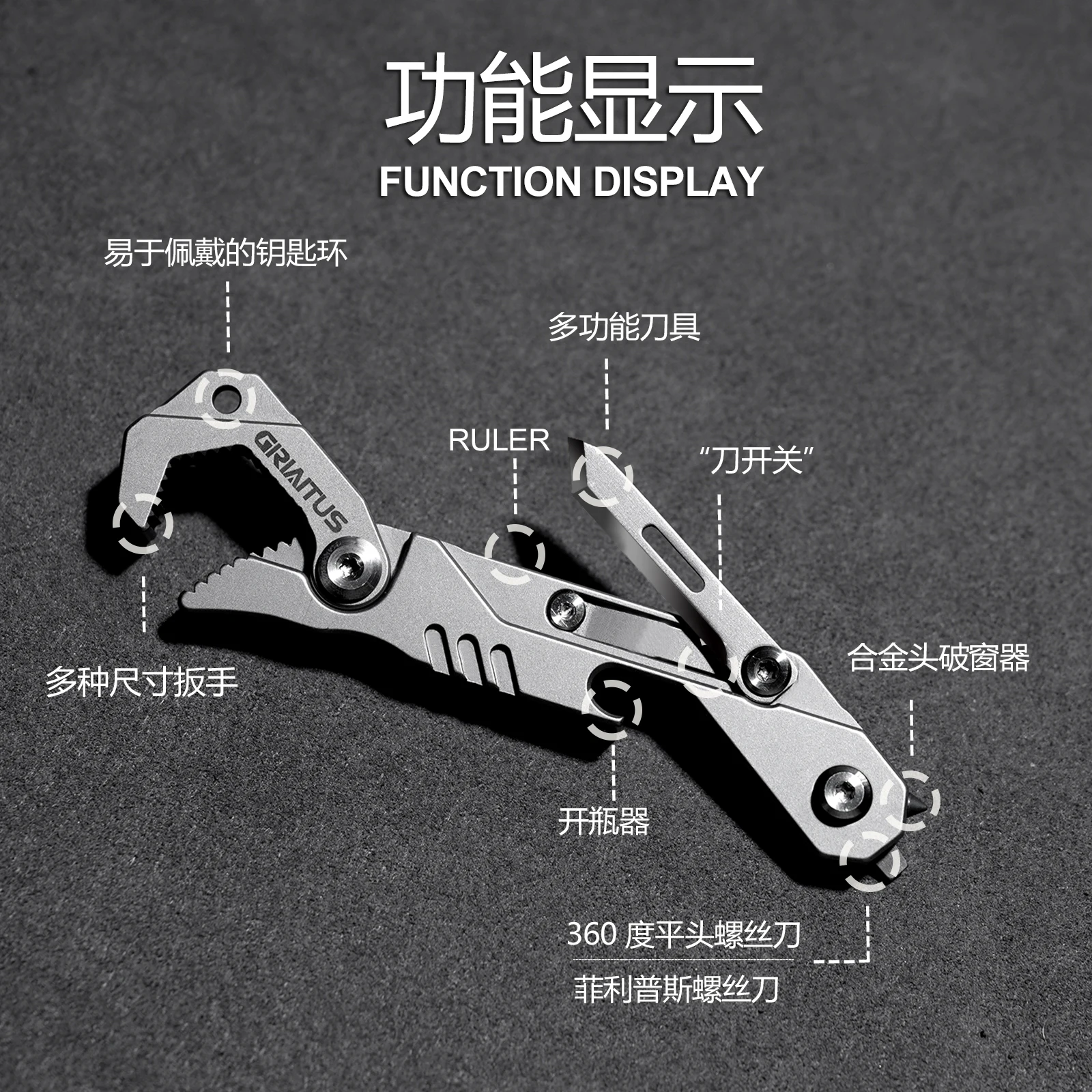 Titanium Alloy 7-in-1 Outdoor Multi-functional Mini Folding Wrench A Portable Camping Survival Emergency EDC Tool view 2