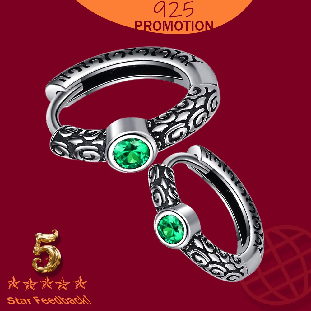 

Серьги для женщин, винтажные серьги с травяным узором, зеленые циркониевые серьги, подарки для вечеринок, ювелирные изделия, антикварное серебро, пряжка для ушей