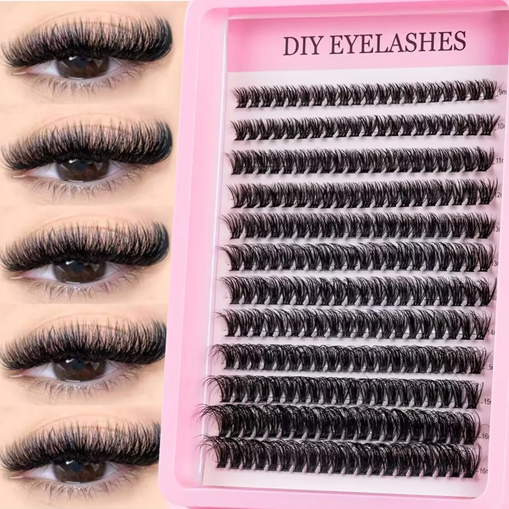 Cils en grappe, 240 pièces 40D 9-16mm de longueurs mixtes, aspect ultra naturel fin ultra-doux ultra-léger, réutilisable pour les débutants