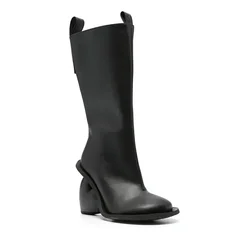 2024New Autumn and Winter Fashion Peach Heart Shaped High-heeled Boots with Round Toe and Side Zipper for Women's Calf Boots