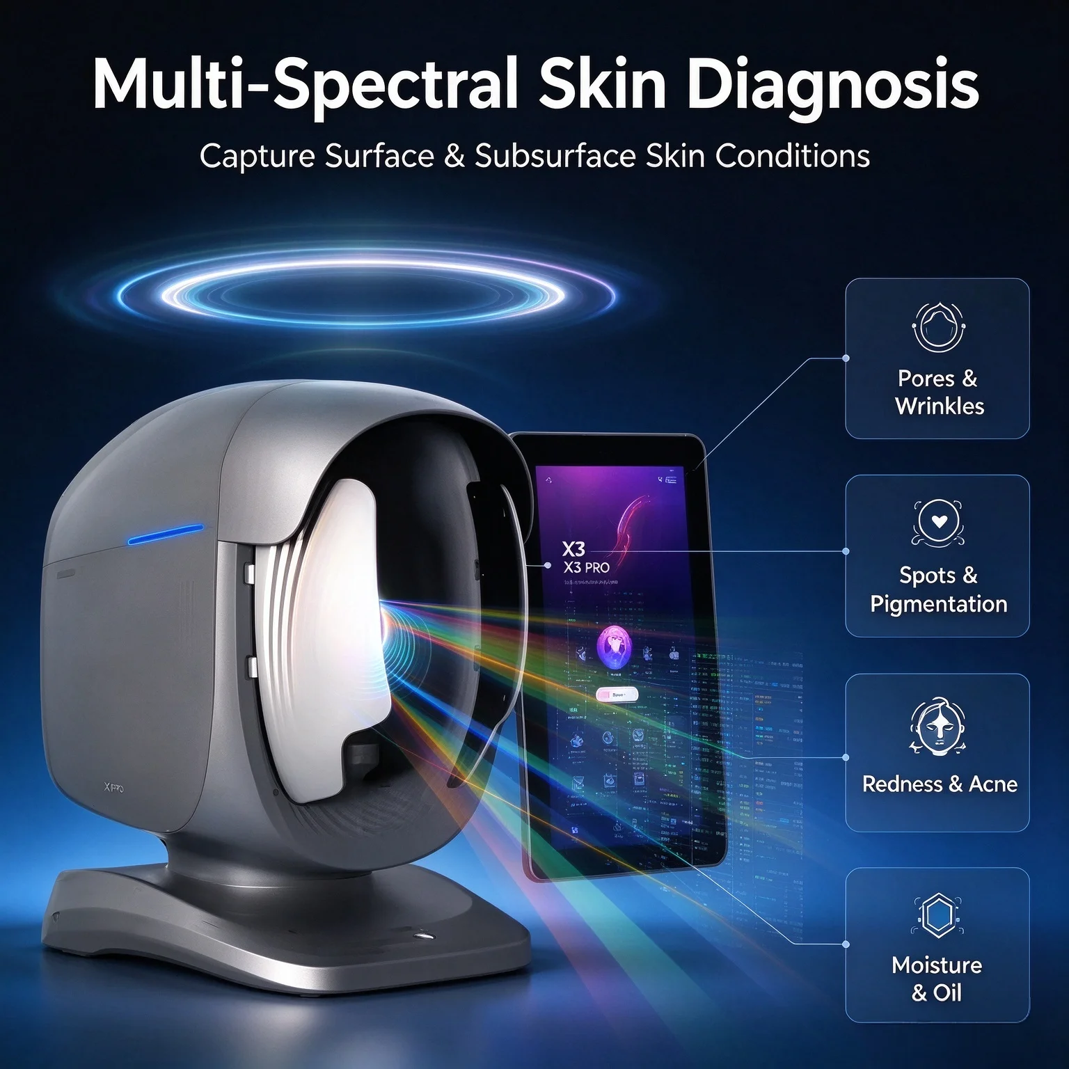X3Pro AI Skin Image Analyzer, Facial Skin Diagnosis Device, Support Scalp & Hair Follicle Analysis for Beauty Care Center