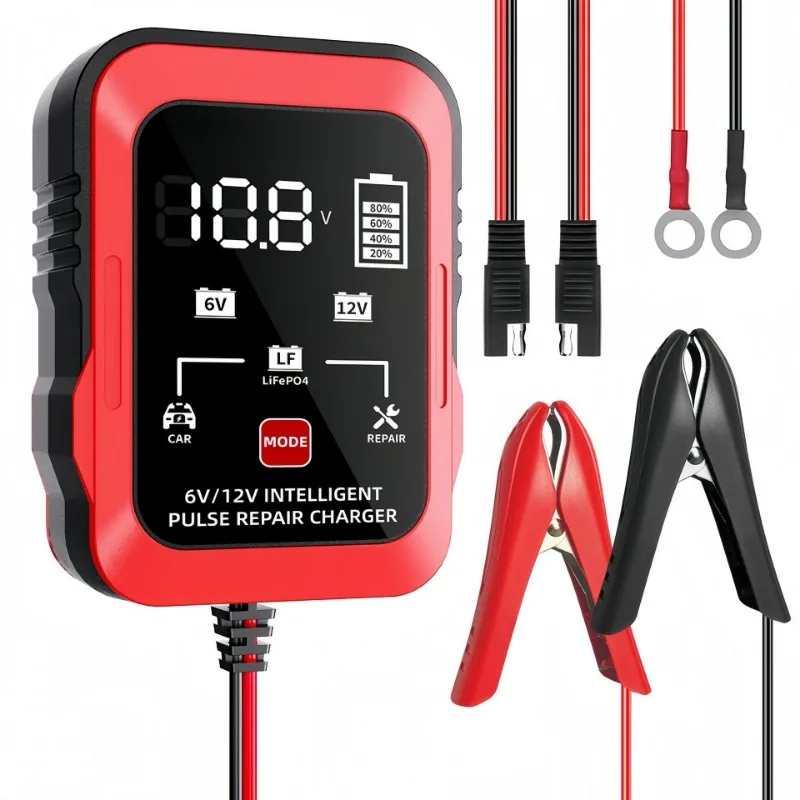Slim 6V 12V Charger (ASE Adapter Cable) Motorcycle Lawn Mower, Car Battery Charger