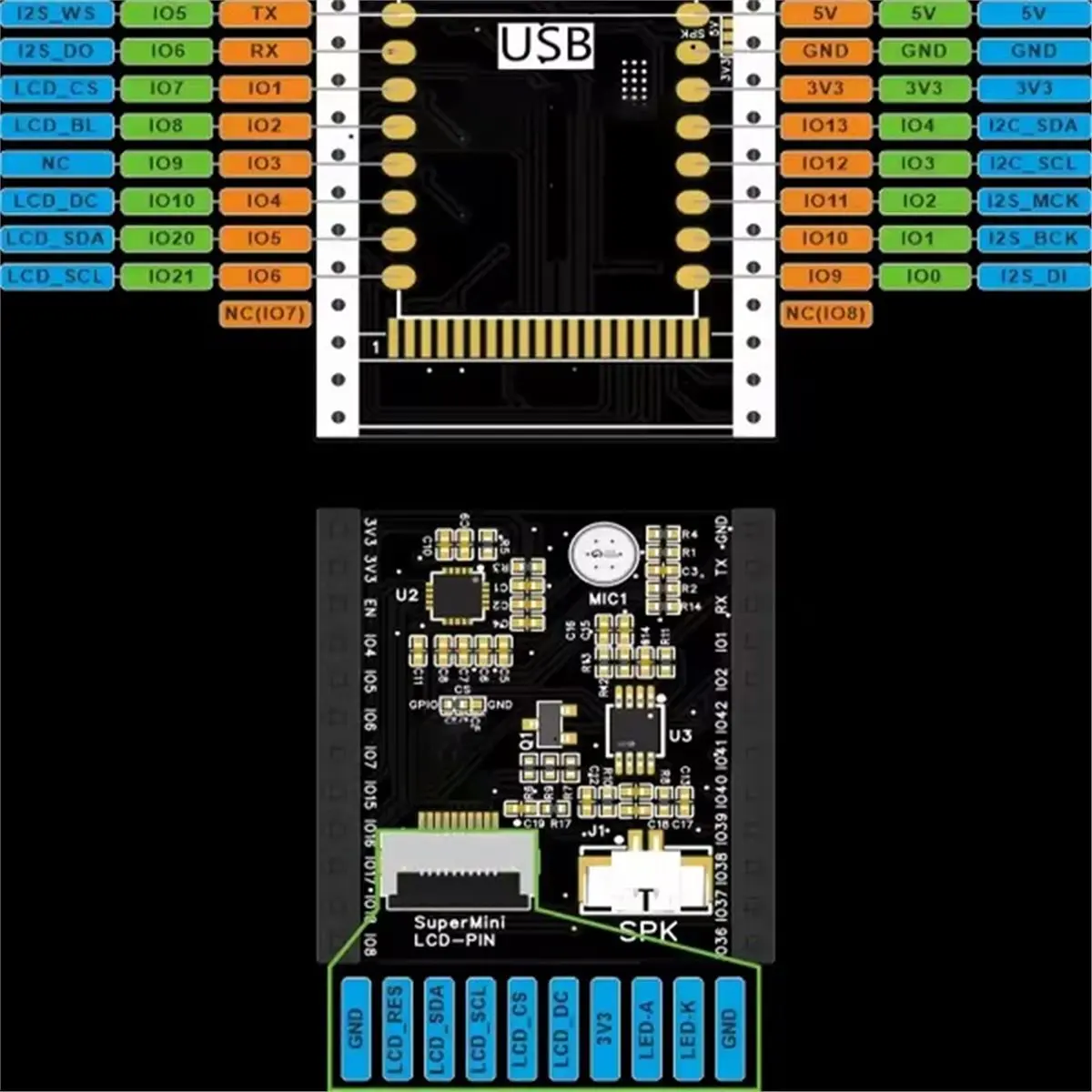 ES8311 + NS4150B + TFT Codec Digital Audio Display Module with Built-in Audio Amplifier and Microphone for Audio Output
