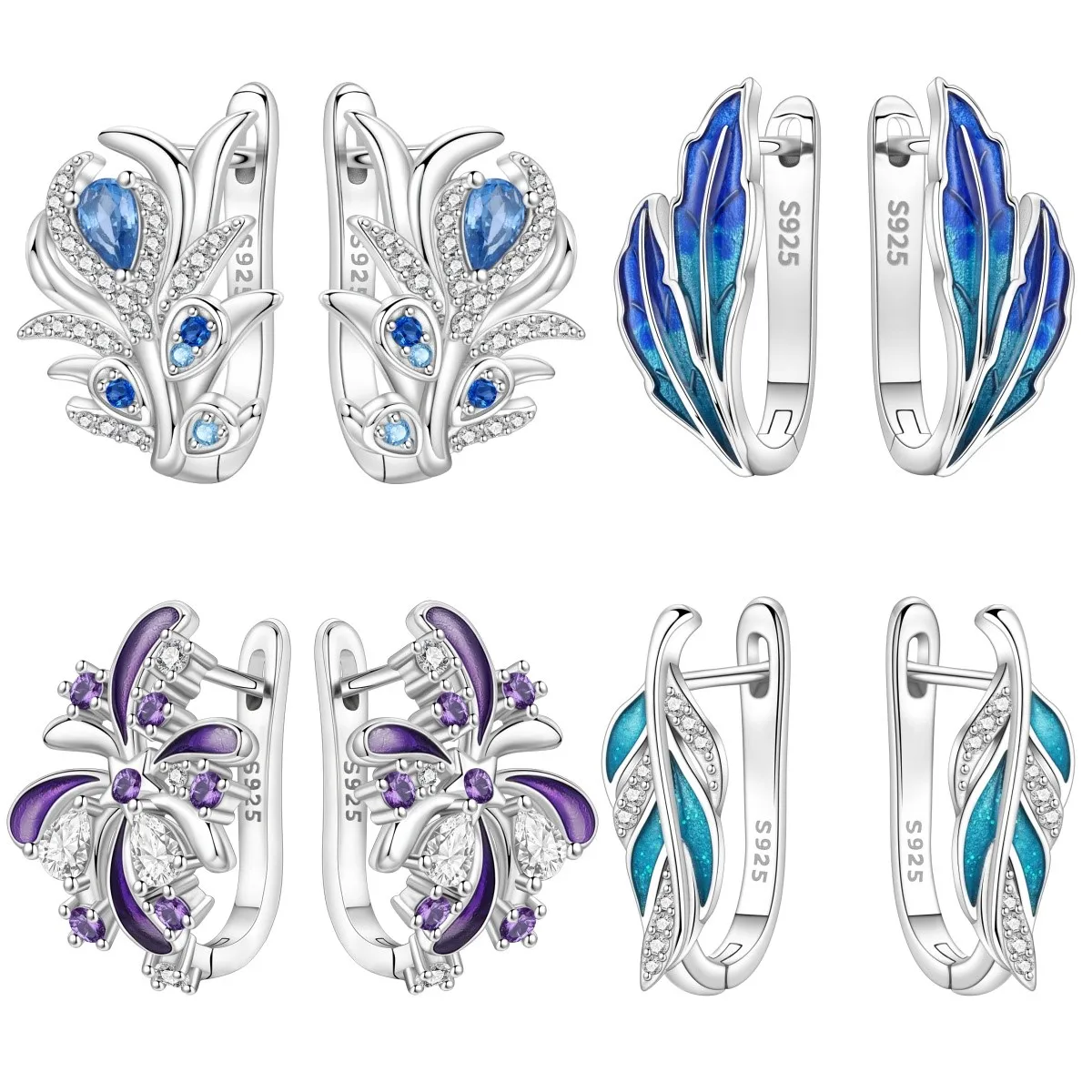 Orstarry S925 Sterling Silver Earrings Lucky Element Blue Feather Earring Best Wishes For Women Birthday Gift﻿