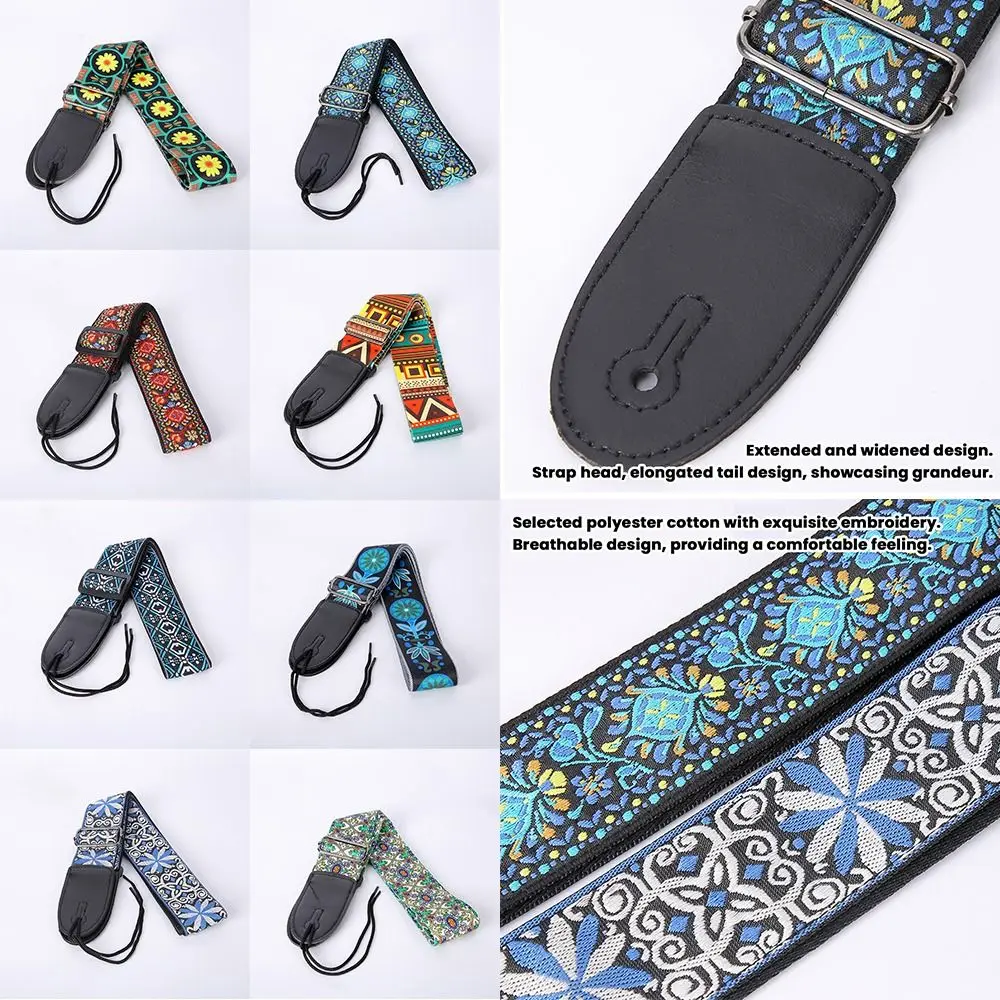 Colorful Printed Guitar Strap Adjustable Ethnic Style Guitar Crossbody Strap Guitar Accessories Widening Ukulele Straps Belt