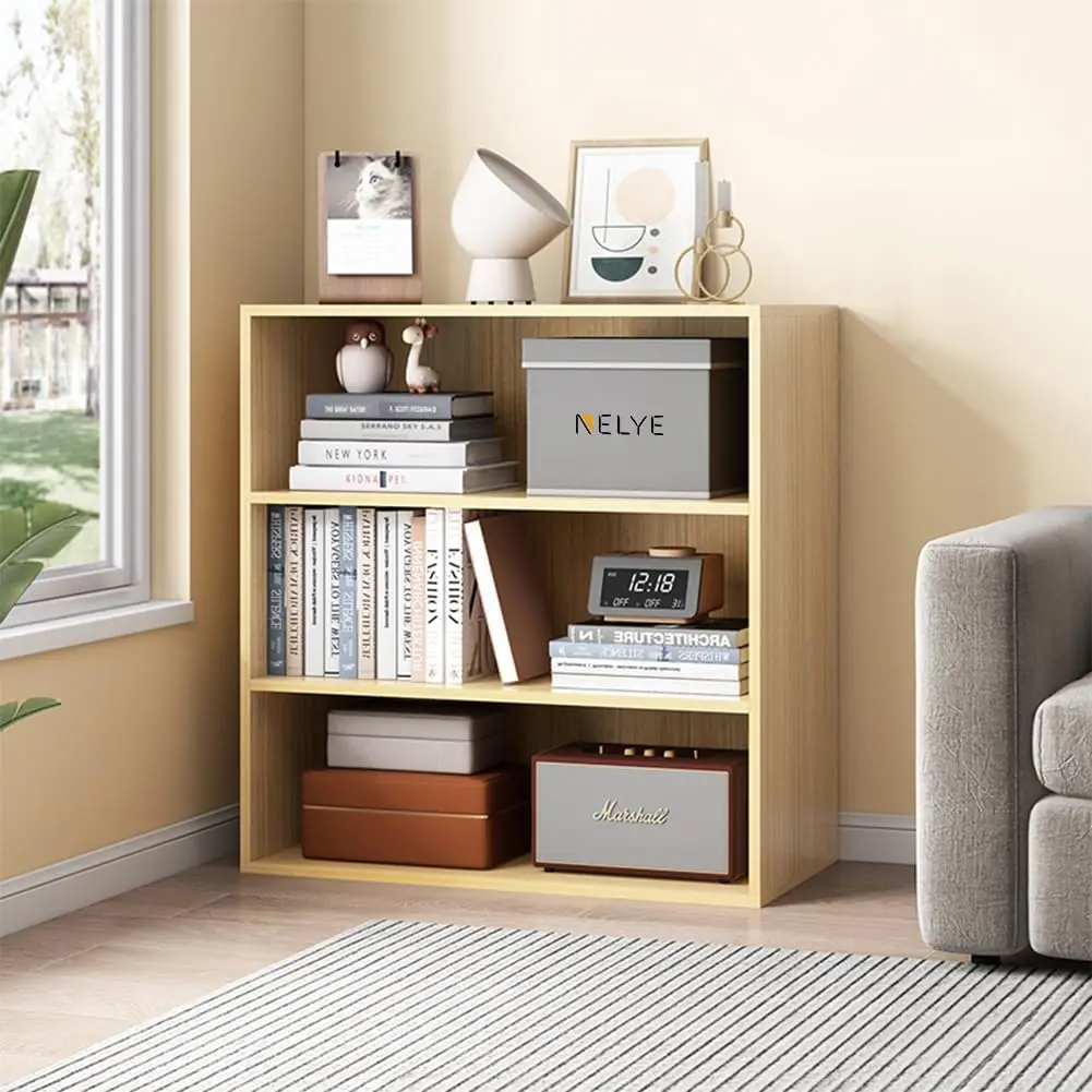 

Basic Open Shelf Bookcase - 3-Tier Wooden Cube Storage Shelves Split Bookshelf, Oak