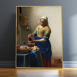 Milkmaid Johannes Vermeer kobieta słynny obraz olejny na płótnie plakaty i druki Wall Art Picture wystrój salonu Cuadros