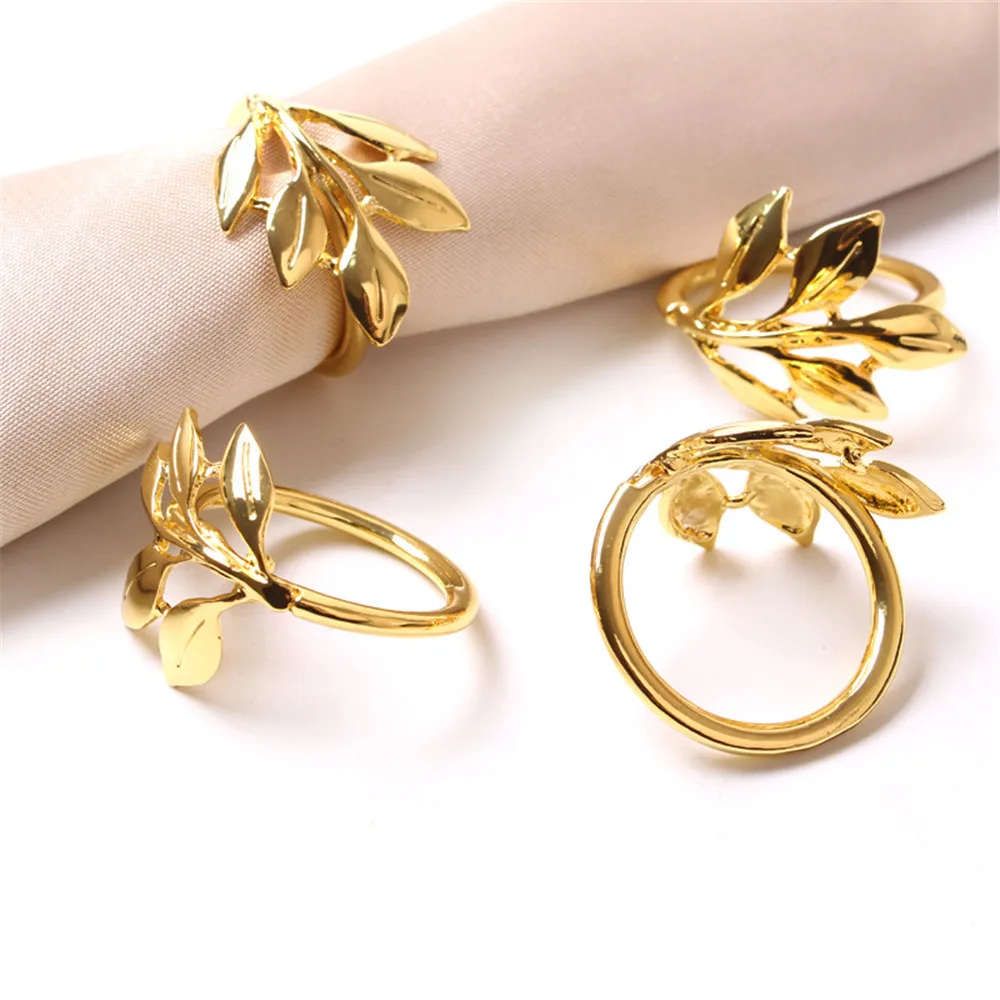 6Pcs Gold Leaf Napkin Rings Fall Napkin Holder for Christmas Thanksgiving Wedding Dinnig Table Decoration