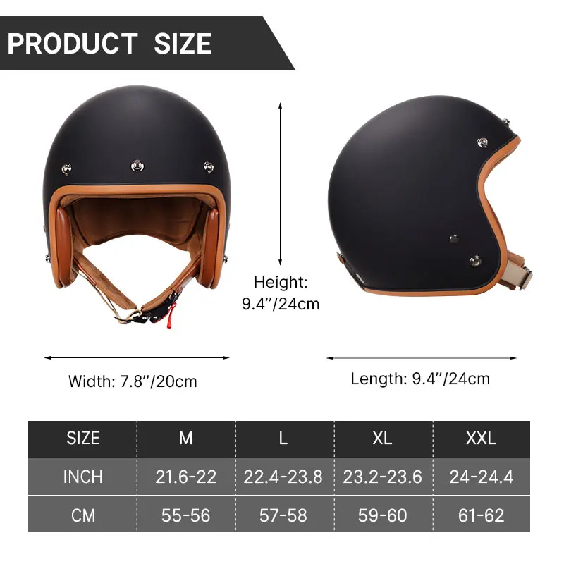 Classic Matt Black Low Profile 3/4 open Face Helmet for Moto Sports Motorcycle Helmet with Comfort Lining Casco Motos Hombre