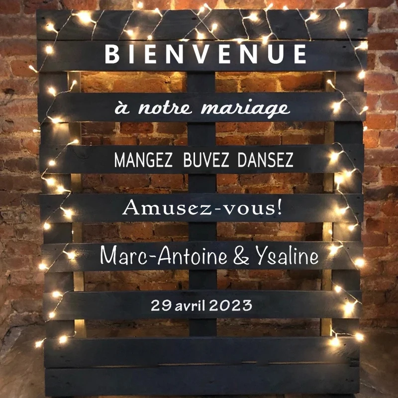 Wedding Party Vinyl Sticker French Wedding Decal Wedding Welcome Sign Stickers Custom Name Date Mural Eat Drink Have Fun Dancing