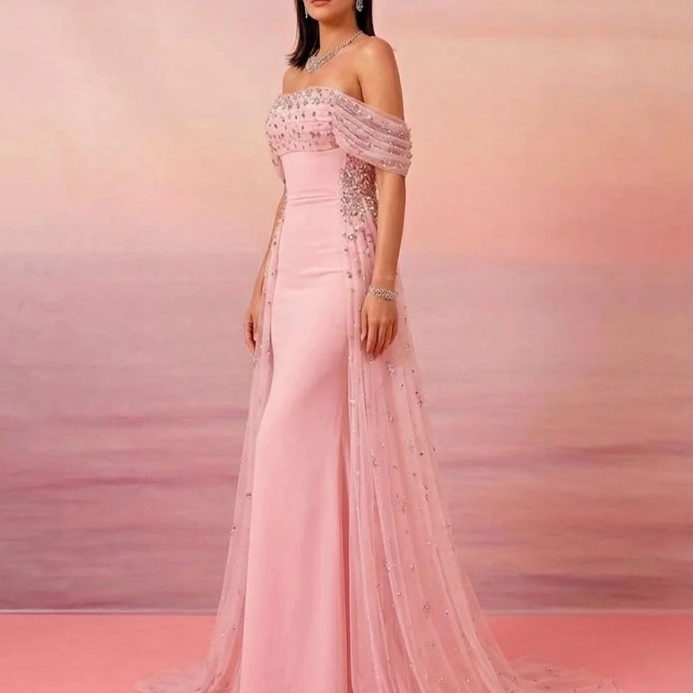 Maßgeschneidertes Luxuriöses Schulterfreies Funkelndes Abendkleid für Damen Bezauberndes Bodenlange Hochwertige Hochzeitsparty-Kleider