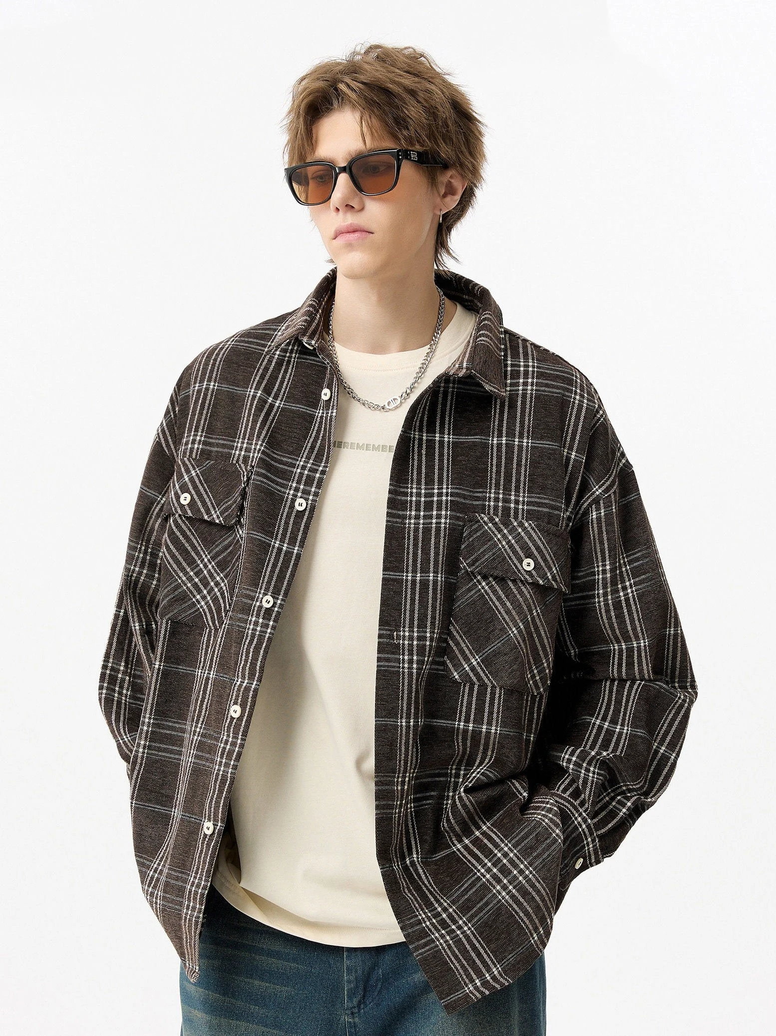 

Мужская свободная повседневная рубашка в клетку в американском ретро-стиле с длинным рукавом, верхняя одежда для пар, осенне-весенний сезон, модная.