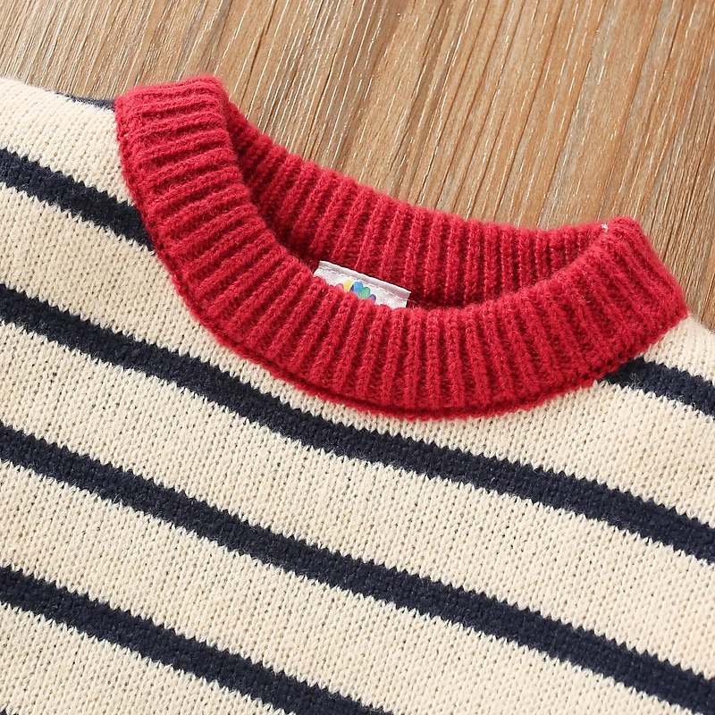 2023 Spring Autumn Winter Fashion Warm 2 3 4 5 6 8 10 Years Children Pullover Stripe Knitted Loose Sweater For Baby Kids Girls