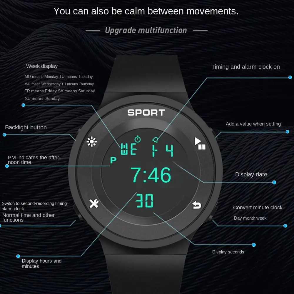 하이 퀄리티 방수 스포츠 시계, 캐주얼 심플 LED 디지털 손목시계, 다기능 빅 다이얼 크로노그래프, 야외 스포츠