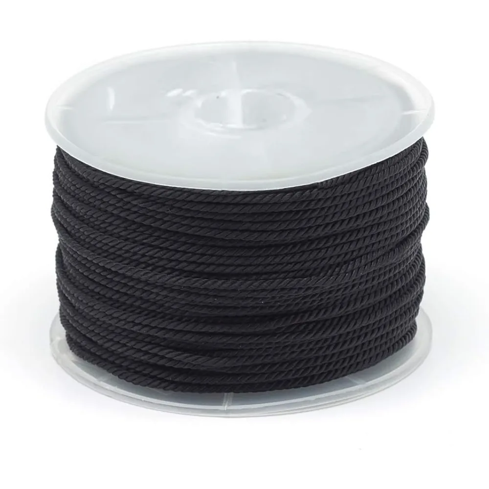 Nylonfäden/Kordeln, gedrehte Kordeln, schwarz, 1,5~2 mm, 54,68 Yards (50 m)/Rolle