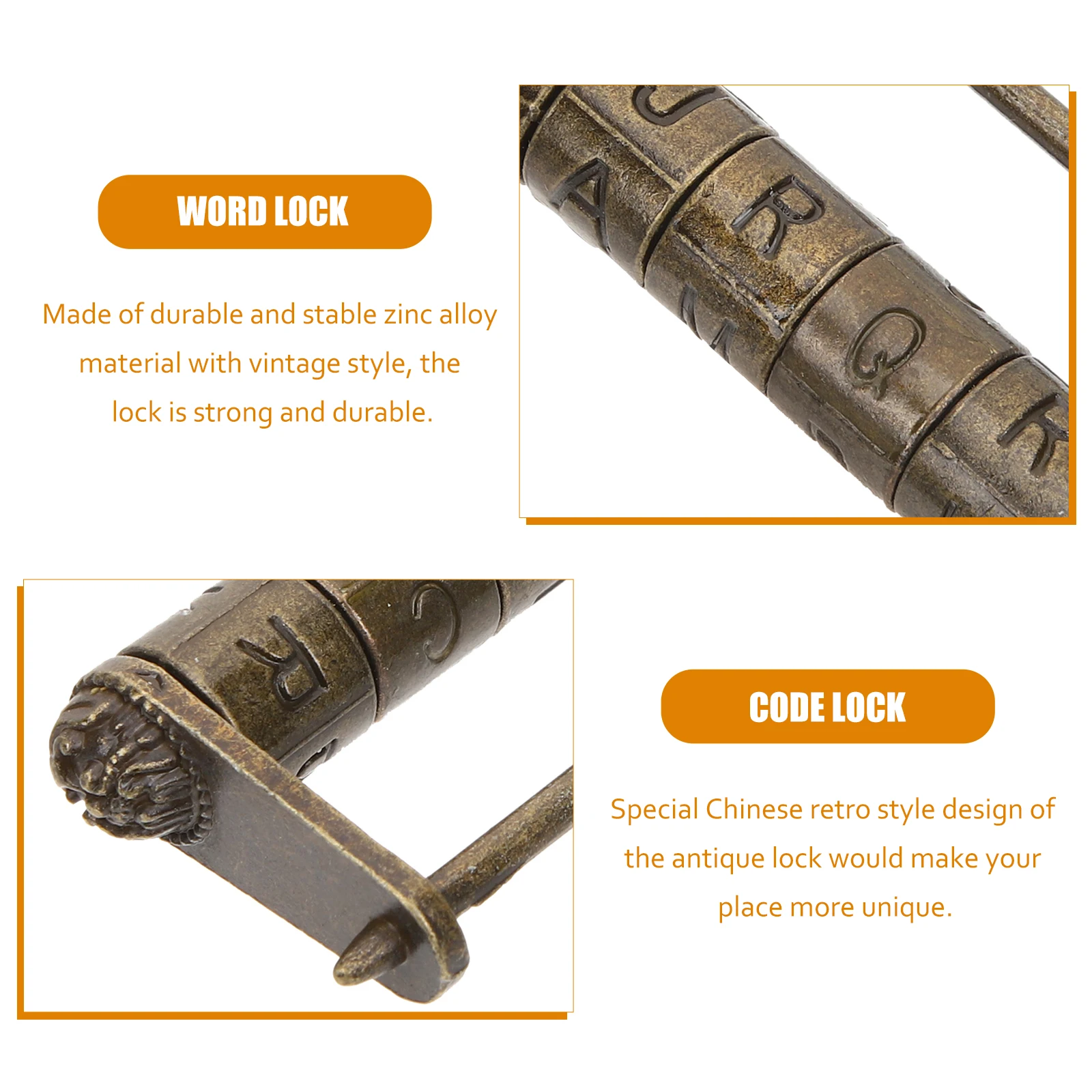 

Vintage Copper Lock Combination Interesting Decorative Chinese Old Wardrobe Retro