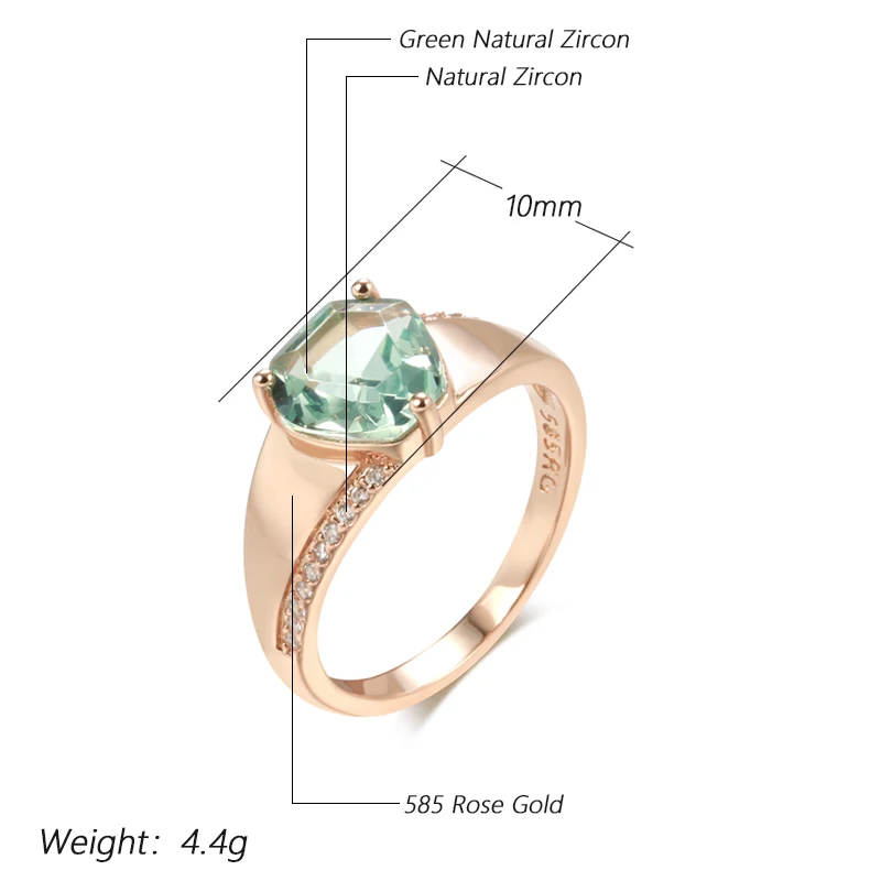 Kinel Hot Fashion Unique Green Stone Big Ring for Women Mosaic Natural Zircon With 585 Rose Gold Color Vintage Wedding Jewelry