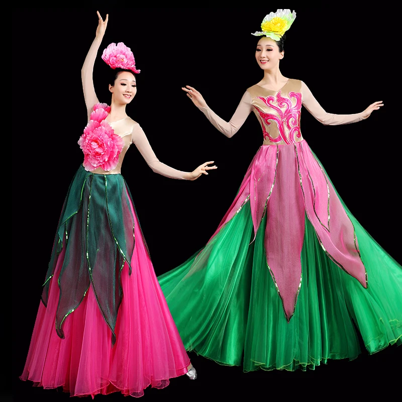 360/540/720 องศา Flamenco Big Swing กระโปรง Chorus เปิดเต้นรําชุดผู้หญิง Elegant ฝึกเวทีเต้นรําเครื่องแต่งกาย