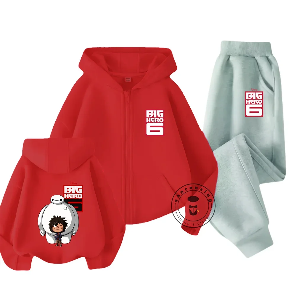 CartoonBig Hero 6 Children Clothes Boys Zipper Hooded The Autumn Sweatshirts Kids Pullovers Tops Teen Boys Hoodie Set