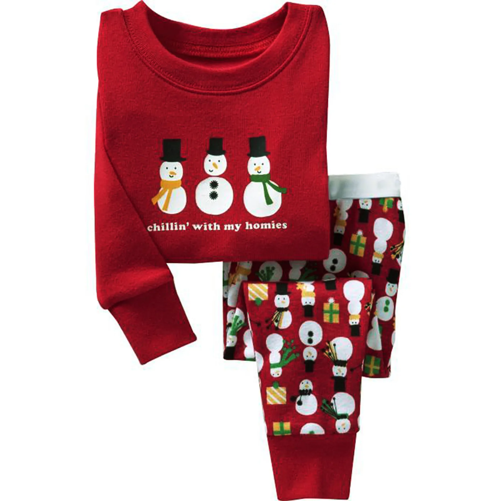 Two-piece Suit Pajamas For Toddler Kids Baby Christmas Snowman Print Sleepwear T-shirt Pants Outfits Clothes Comfort Pajamas