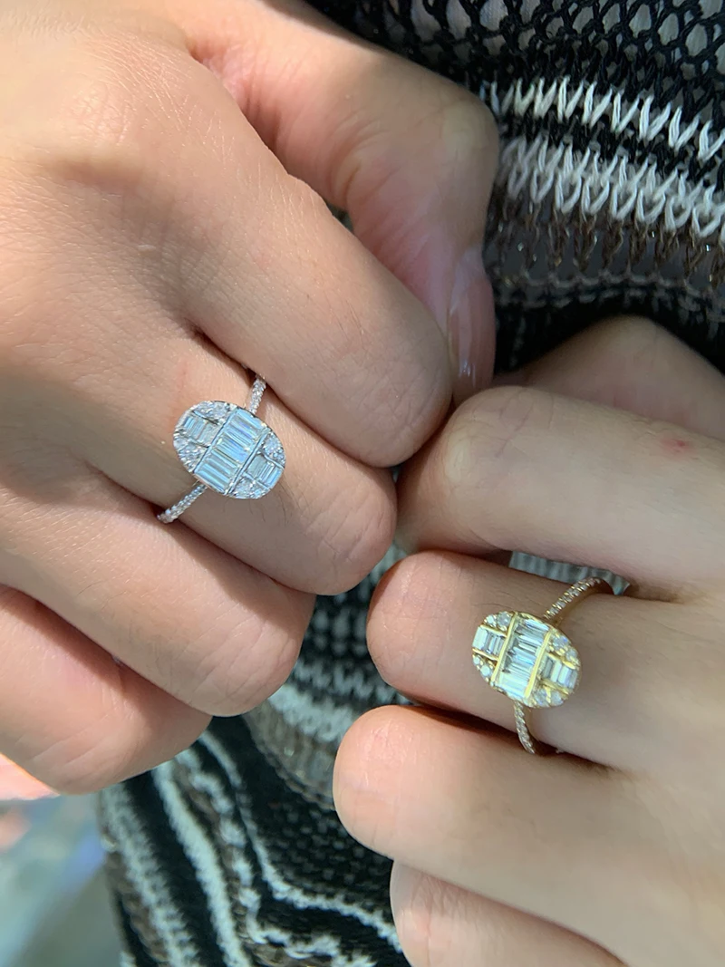 LUOWEND 100% 18K الذهب الأبيض/الأصفر خواتم موضة البيضاوي الشكل 0.70 قيراط خاتم الماس الطبيعي الحقيقي للنساء مجوهرات الحفلات العالية