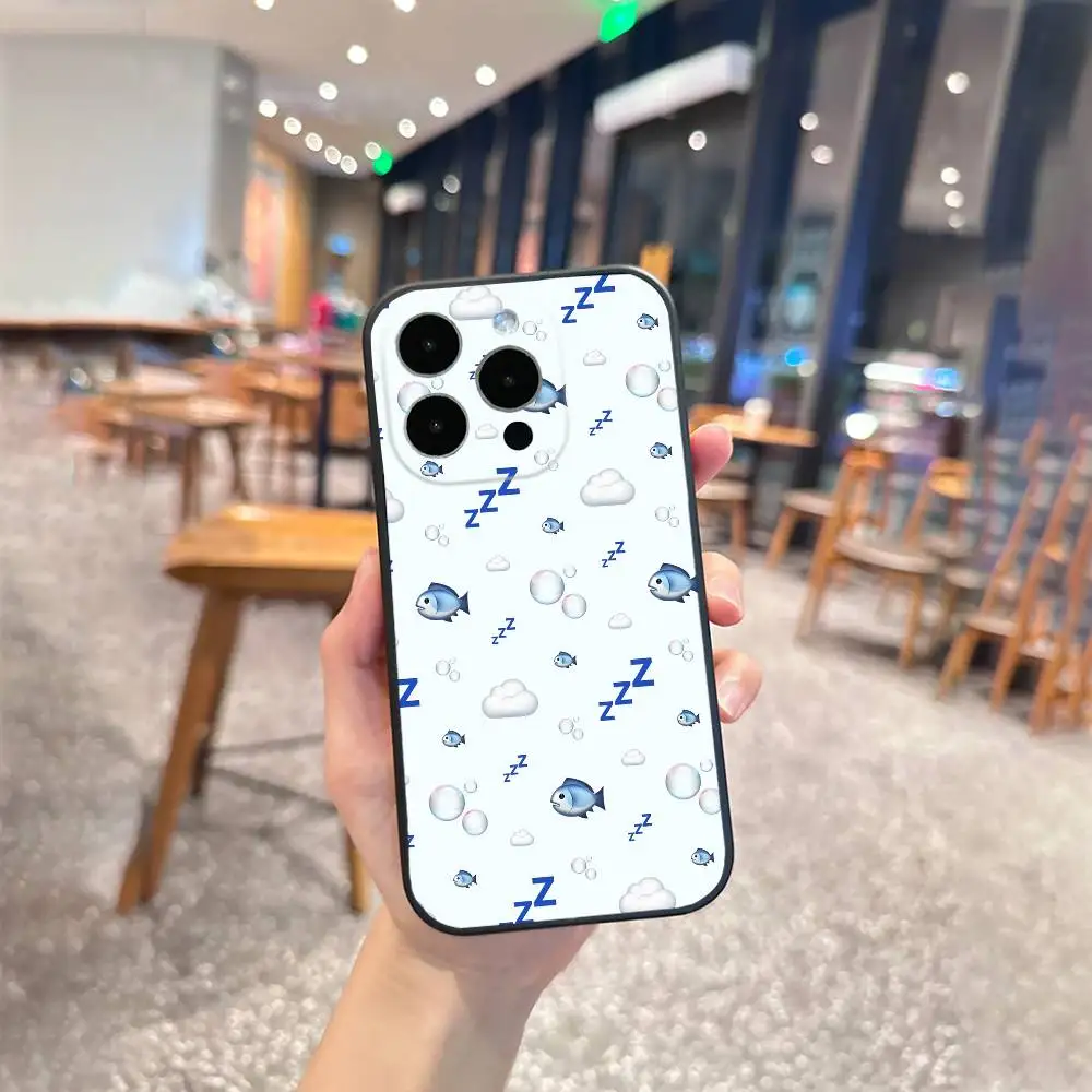 Capa de telefone com ilustração e-emoji para iPhone 17 16 15 14 13 12 Max Plus Capa preta de silicone