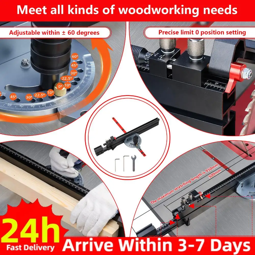 

Woodworking Miter Gauge Adjustable Table Saw Precision Miter Gauge System Standard Slot 3/4 X 3/8 Inches Woodworking Tools