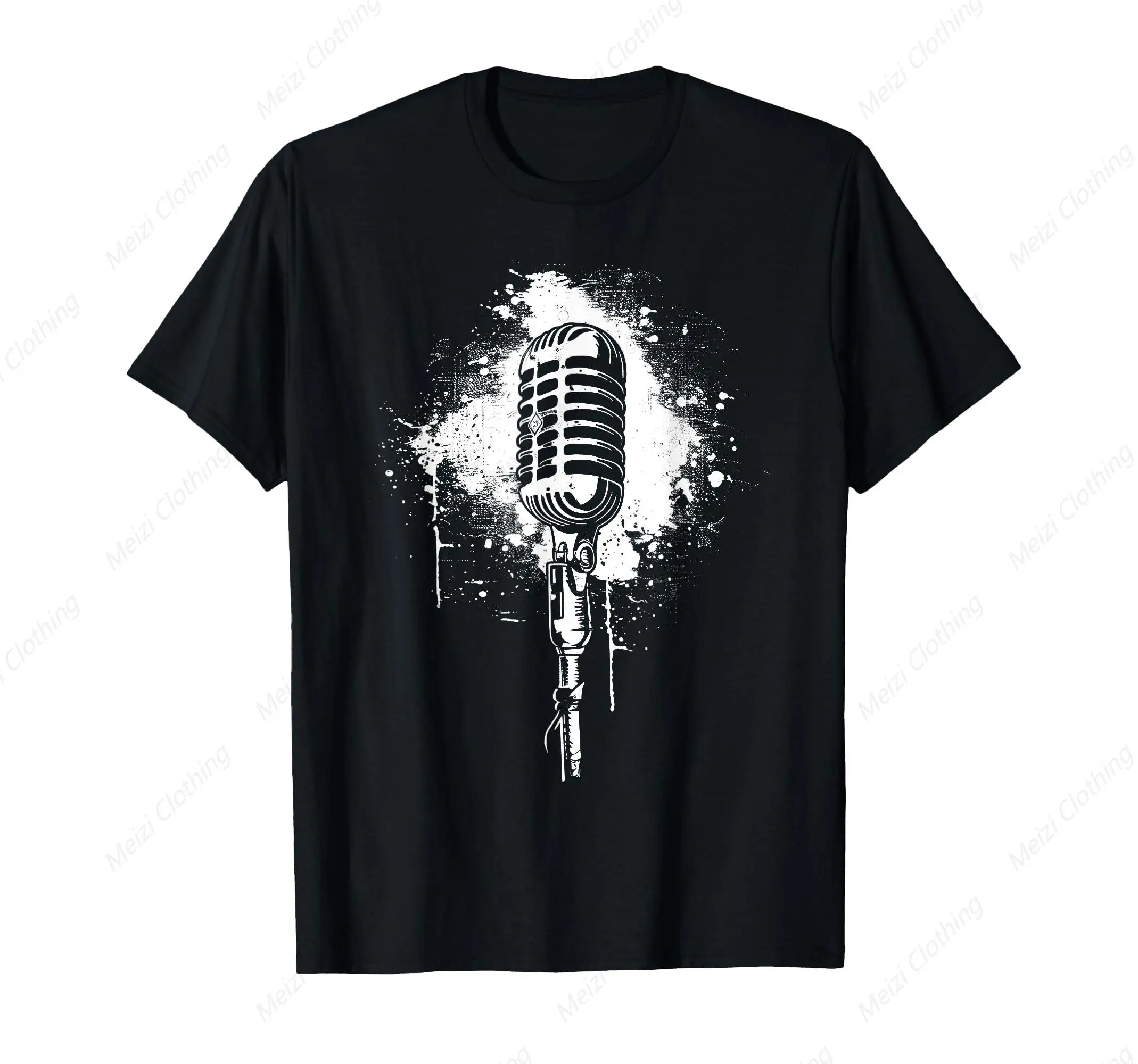 

Singer retro microphone karaoke singing men's and women's T-shirts fashionable and simple men's clothes cotton short sleeves