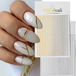 1/8/12pcs Silver Gold Lines Stripe Nail Sticker Decals Metal Strip Luxury Nails Slider 3D Self Adhesive Design Nail Art Stickers
