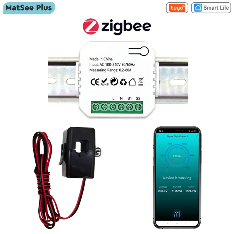 Monitor de Energia Zigbee com Sensor de Corrente Aplicativo Tuya Smart Life 80a Eletricidade Estatística ac 110v 240v 50hz 60hz